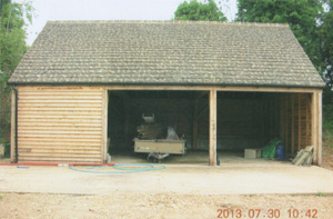 Concrete tiles on a new oak framed garage roof